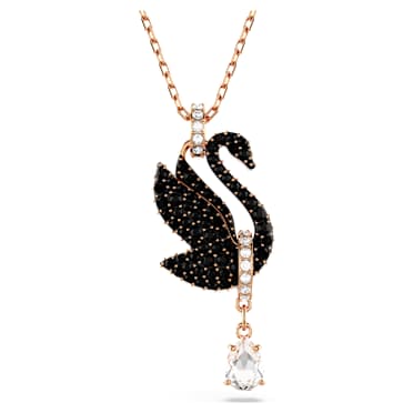 Swan pendant, Swan, Black, Rose gold-tone plated - Swarovski, 5678045