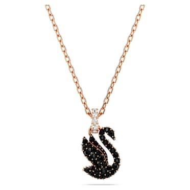 Swan pendant, Swan, Small, Black, Rose gold-tone plated - Swarovski, 5678046