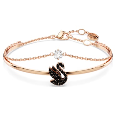 Bracelete Swarovski Swan, Cisne, Preto, Lacado a rosa dourado - Swarovski, 5678048