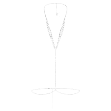Swarovski x SKIMS body chain, Mixed cuts, Cupchain, V-shape, White, Rhodium plated - Swarovski, 5678070