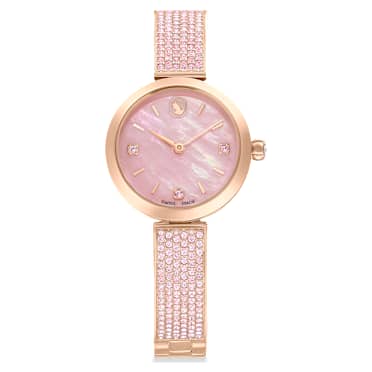 Ceas Illumina, Fabricat în Elveția, Brățară cu cristale, Roz, Finisaj în nuanță roz-aurie - Swarovski, 5678756
