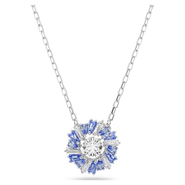Idyllia hanger, Verschillende slijpvormen, Bloem, Blauw, Rodium toplaag - Swarovski, 5680013