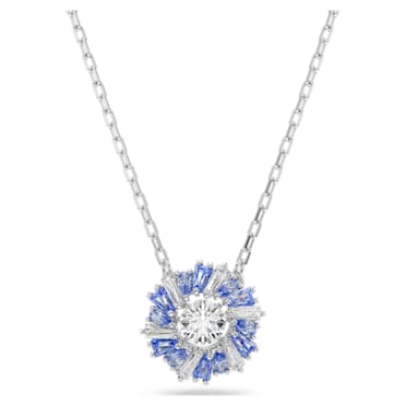 Idyllia pendant, Flower, Blue, Rhodium plated - Swarovski, 5680013