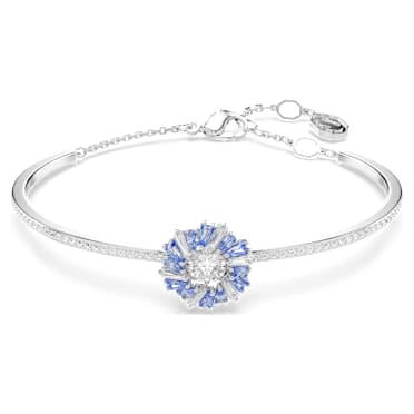 Idyllia armband, Bloem, Blauw, Rodium toplaag - Swarovski, 5680014