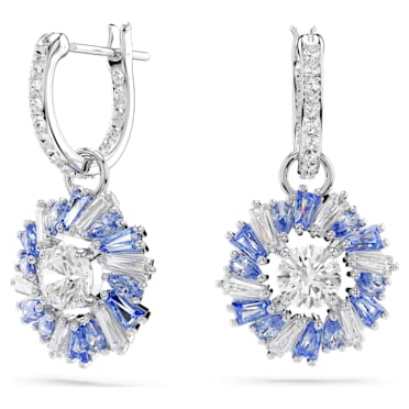Idyllia drop earrings, Flower, Blue, Rhodium plated - Swarovski, 5680016