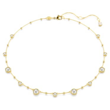 Imber necklace, Round cut, Scattered design, White, Gold-tone plated - Swarovski, 5680090