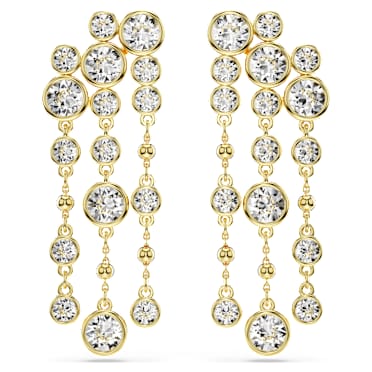 ต่างหูทรงหยดน้ำ Imber, เจียระไนทรงกลม, ทรงระย้า, ขาว, เคลือบโทนสีทอง - Swarovski, 5680093