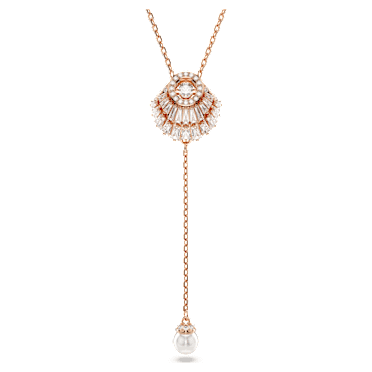 Y-obesek Idyllia, Kristalni biser, Školjka, Bel, V videzu rožnatega zlata 18K - Swarovski, 5680299