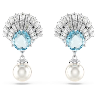 Idyllia drop earrings, Shell, Blue, Rhodium plated - Swarovski, 5680301
