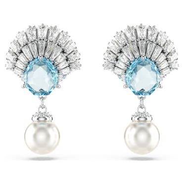 Idyllia Oorhangers, Crystal Pearl, Schelp, Blauw, Rodium toplaag - Swarovski, 5680301