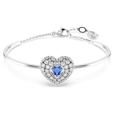Idyllia bangle, Heart, Blue, Rhodium plated - Swarovski, 5680393