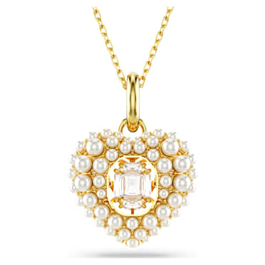 Idyllia pendant, Crystal pearl, Heart, White, Gold-tone plated - Swarovski, 5680399