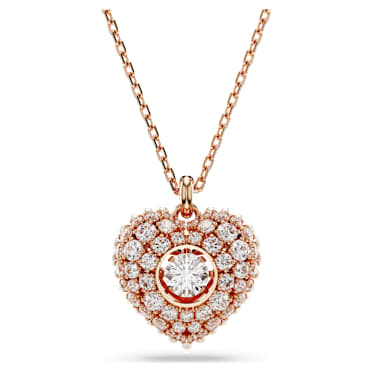 Hyperbola จี้สร้อยคอ, มุกคริสตัล, หัวใจ, ขาว, เคลือบโทนสีโรสโกลด์ - Swarovski, 5680402