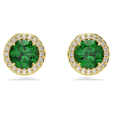 Orecchini a lobo Una Angelic, Taglio Round, Verdi, Placcato color oro - Swarovski, 5680562