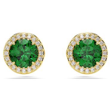 Una stud earrings, Round cut, Pavé, Green, Gold-tone plated - Swarovski, 5680562