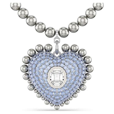 Hyperbola pendant, Crystal pearls, Heart, Blue, Rhodium plated - Swarovski, 5680645