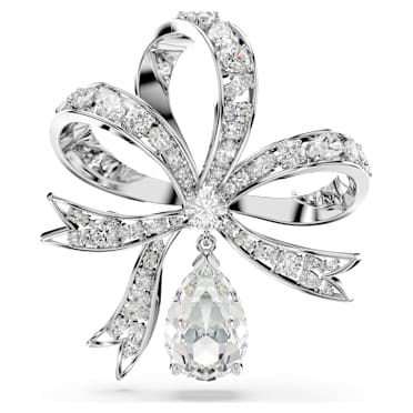 Hyperbola 胸針, 蝴蝶結, 白色, 鍍白金色 - Swarovski, 5680678