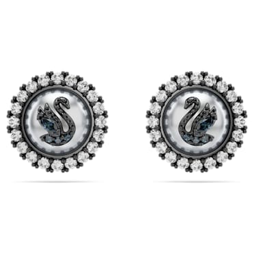 Σκουλαρίκια με καραφάκι Swarovski Swan, Κύκνος, Γκρι, Επιμετάλλωση ρουθηνίου - Swarovski, 5680848