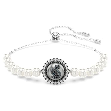 Swan Armband, Kristallperle, Schwan, Grau, Rhodiniert - Swarovski, 5680851