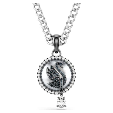 Swan pendant, Crystal pearl, Swan, Grey, Rhodium plated - Swarovski, 5680868