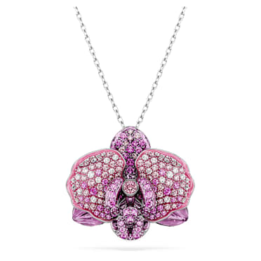 Idyllia จี้สร้อยคอ, ดอกไม้, ชมพู, เคลือบโรเดียม - Swarovski, 5680910