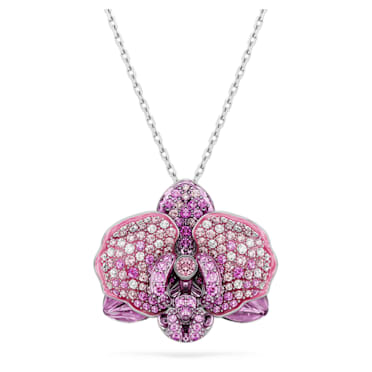 Idyllia pendant, Flower, Pink, Rhodium plated - Swarovski, 5680910