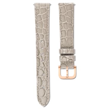 Watch strap, 16 mm (0.63") width, Leather with stitching, Beige, Rose gold-tone finish - Swarovski, 5680994