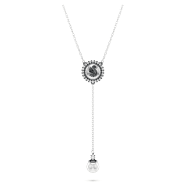Swan Y pendant, Crystal pearl, Swan, Grey, Rhodium plated - Swarovski, 5681403