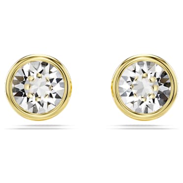 Imber ต่างหูเม็ดเดี่ยว, เจียระไนทรงกลม, ขาว, เคลือบโทนสีทอง - Swarovski, 5681552