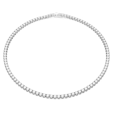 Matrix Tennis necklace, Round cut, White, Rhodium plated - Swarovski, 5681801
