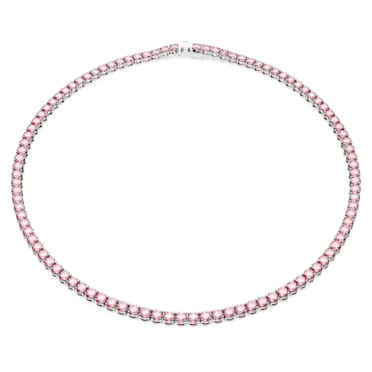 Matrix Tennis 项链, 圆形切割, 粉红色, 镀铑 - Swarovski, 5681800