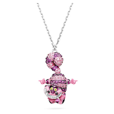 Alice in Wonderland Kolye, Kedi, Pembe, Rodyum kaplama - Swarovski, 5682809