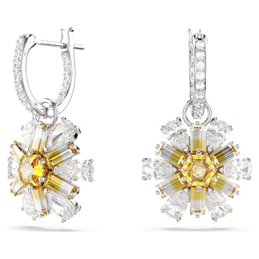 ต่างหูทรงหยดน้ำ Idyllia, ดอกไม้, เหลือง, เคลือบโรเดียม - Swarovski, 5683243