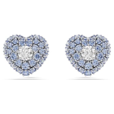 Hyperbola stud earrings, Heart, Blue, Rhodium plated - Swarovski, 5683576