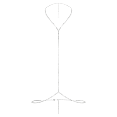 Swarovski x SKIMS body chain, Round cut, Cupchain, Y-shape, White, Rhodium plated - Swarovski, 5683782