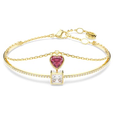 กำไล Chroma, หัวใจ, แดง, เคลือบโทนสีทอง - Swarovski, 5683835