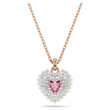 Idyllia pendant, Crystal pearl, Heart, Pink, 18K rose gold finish - Swarovski, 5683936