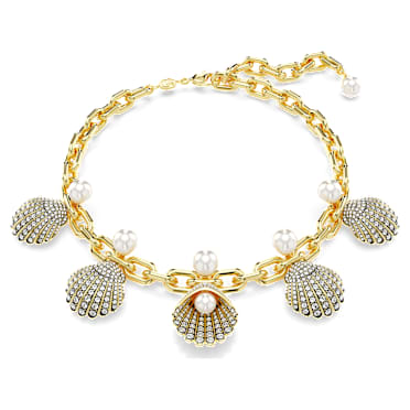 Idyllia Halskette, Kristallperlen, Muschel, Weiß, Goldlegierungsschicht - Swarovski, 5683941