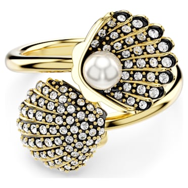 Otevřený prsten Idyllia, Křišťálová perla, Mušle, Bílá, Pokoveno ve zlatém odstínu - Swarovski, 5683951