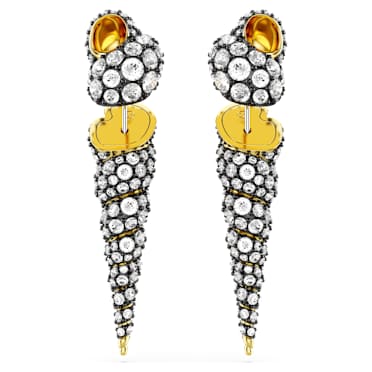 Idyllia Drop-Ohrhänger, Asymmetrisches Design, Rundschliff, Muschel, Weiß, Metallmix - Swarovski, 5684082