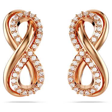 Brincos stud Hyperbola, Infinity, Branco, Acabamento em ouro rosa de 18 quilates - Swarovski, 5684085