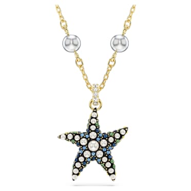 Idyllia pendant, Crystal pearls, Starfish, Multicolored, Gold-tone plated - Swarovski, 5684116