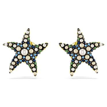 Idyllia stud earrings, Crystal pearl, Starfish, Small, Multicolored, 18K gold finish - Swarovski, 5684162