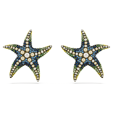 Clous d'oreilles Idyllia, Perle de cristal, Étoile de mer, Larges, Multicolores, Placage de ton or - Swarovski, 5684165