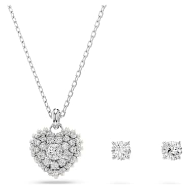 Conjunto Idyllia, Crystal Pearl, Coração, Branco, Lacado a ródio - Swarovski, 5684383