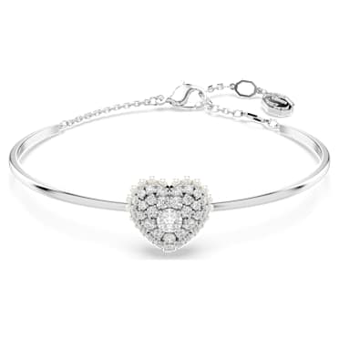 Obročasta zapestnica Idyllia, Srce, Bela, Prevleka iz rodija - Swarovski, 5684385