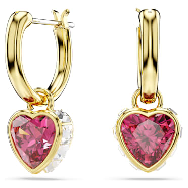 Chroma ต่างหูทรงหยดน้ำ, หัวใจ, แดง, เคลือบโทนสีทอง - Swarovski, 5684760