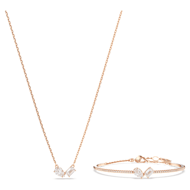Komplet Mesmera, Mešani rezi, Bela, Prevleka rožnato zlatega odtenka - Swarovski, 5684779