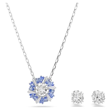 Idyllia Set, Karışık kesimler, Çiçek, Mavi, Rodyum kaplama - Swarovski, 5685437