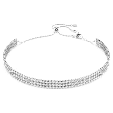 โชคเกอร์ Tennis Matrix, เจียระไนทรงกลม, ขาว, เคลือบโรเดียม - Swarovski, 5685755